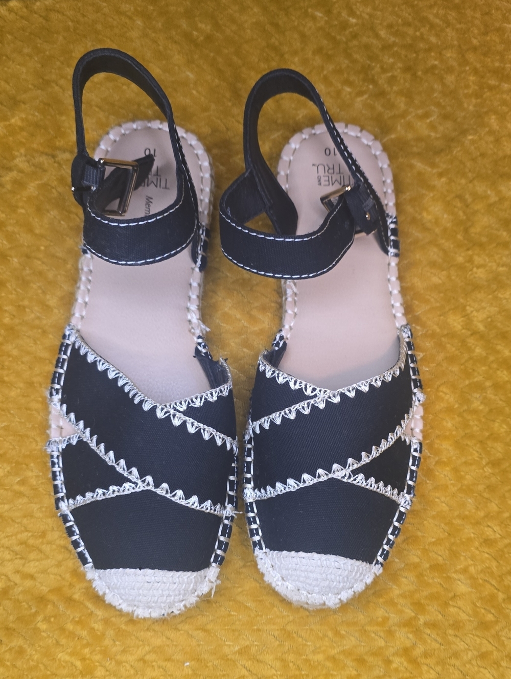 Time and Tru Black and Cream Espadrille Slingback Sandals